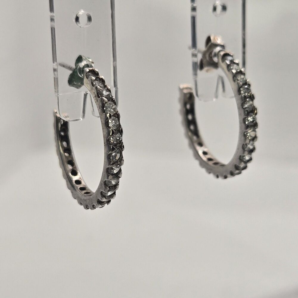 Petite Silver Sparkling Hoop Earrings 20mm Vintage Sterling 925 Dainty Romantic